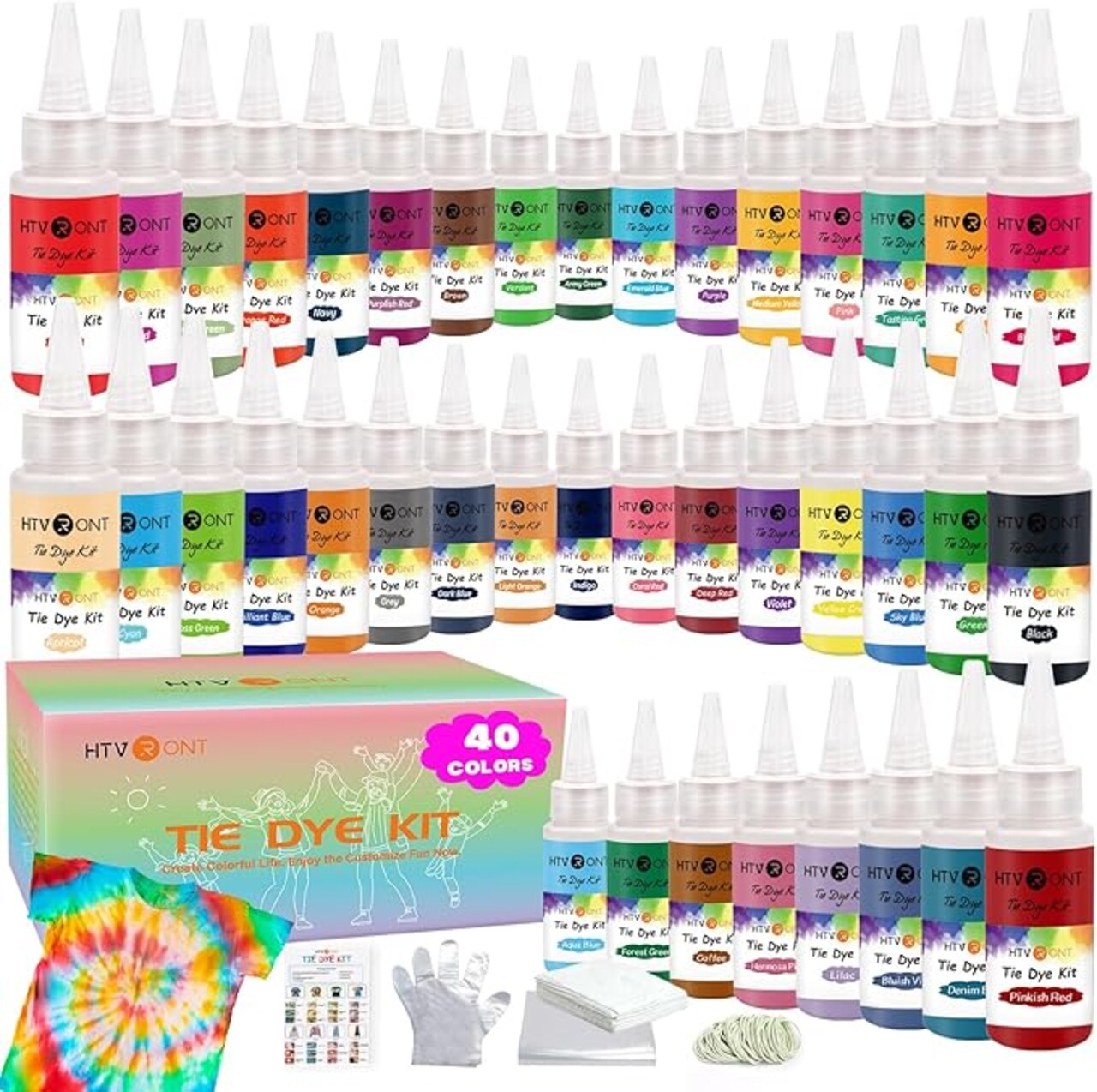 40-Color Tie Dye Kit – Pre-Filled Bottles for Easy Use, Just Add Water! Permanent Fabric Dye Set for Kids and Adults. Perfect for Large Groups, DIY Crafts, and Fun Tie-Dye Party Activities.